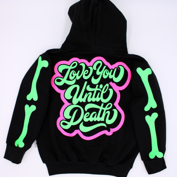 Buzo Skull heart Love you until death negro brilla en la oscuridad