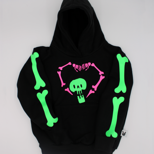 Buzo Skull heart Love you until death negro brilla en la oscuridad