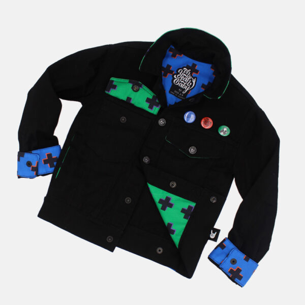 Chaqueta Punk Rock All Black Cruces Verde & Cruces Azul