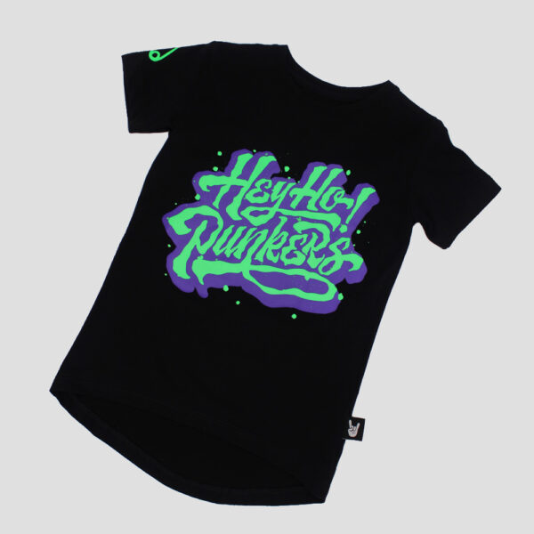 CAMISETA HEY HO PUNKERS LOGO MORADA / VERDE